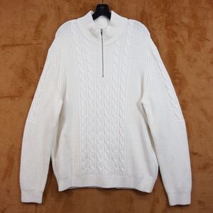 REISS Sweater Mens XXL Ivory Quarter Zip Cableknit Wool Cashmere Jumper ROSSO